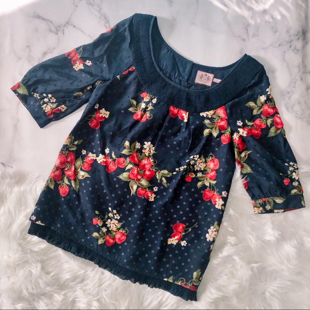 Juicy Couture Silk Strawberry Print Top